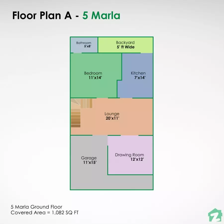 Floor plan for a 5 marla home with two terraces