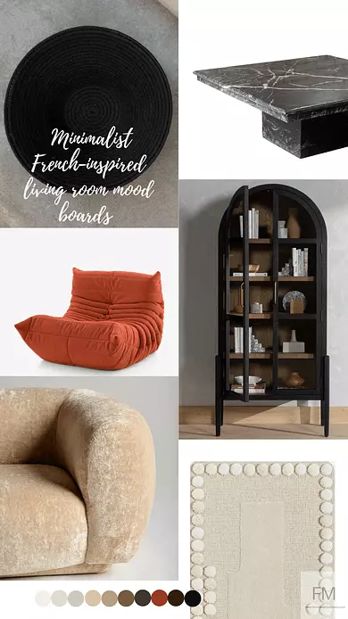 French Minimalism: Living room mood board