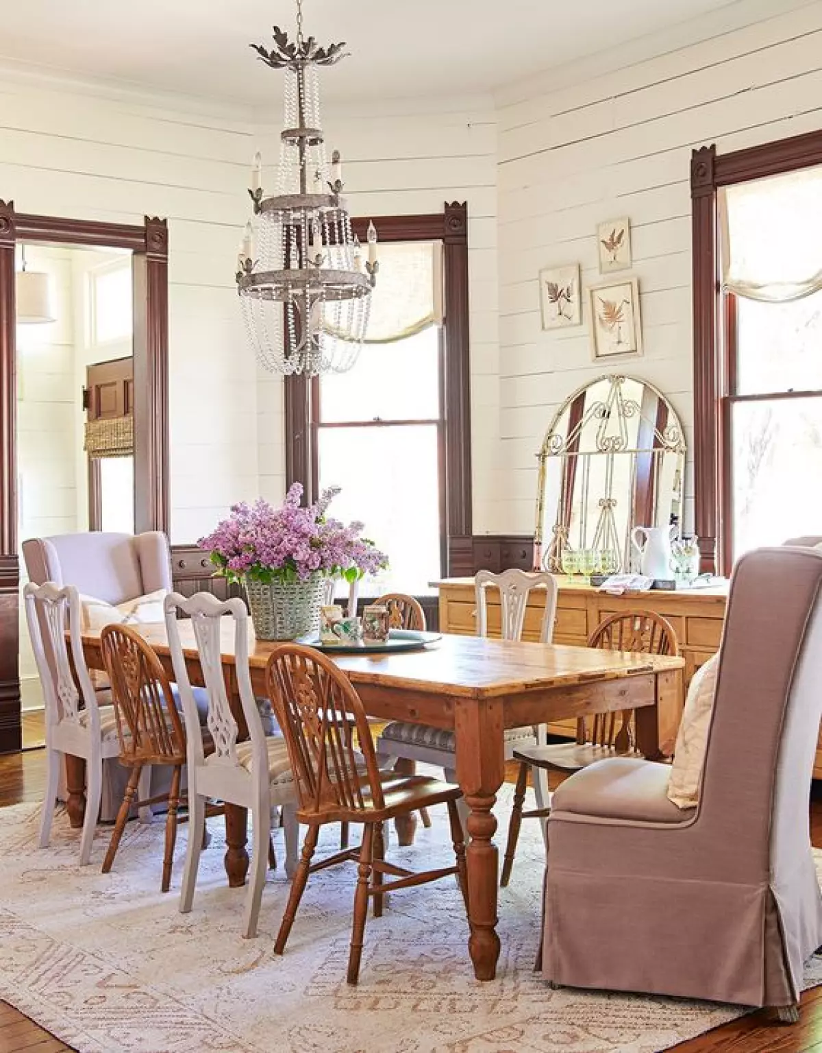 dining room with antique chairs and table