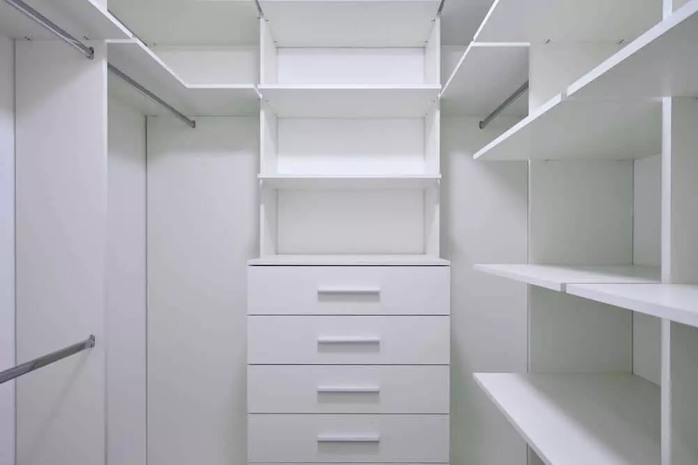 White wardrobe closet ideas with drawers and hangers