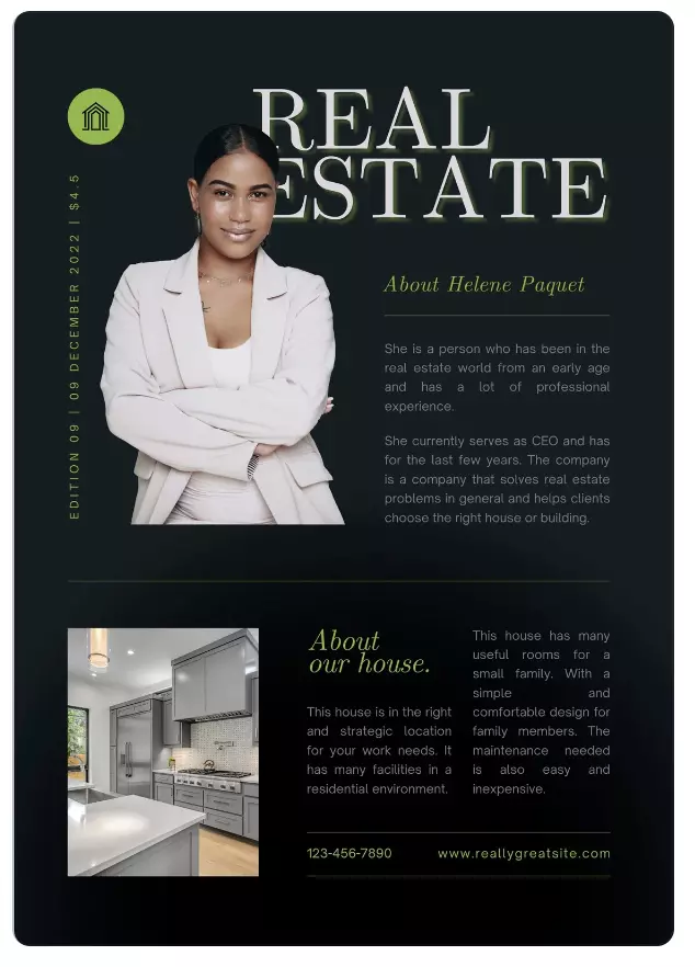 Screenshot of real estate newsletter with black background and prominent agent headshot at the top.