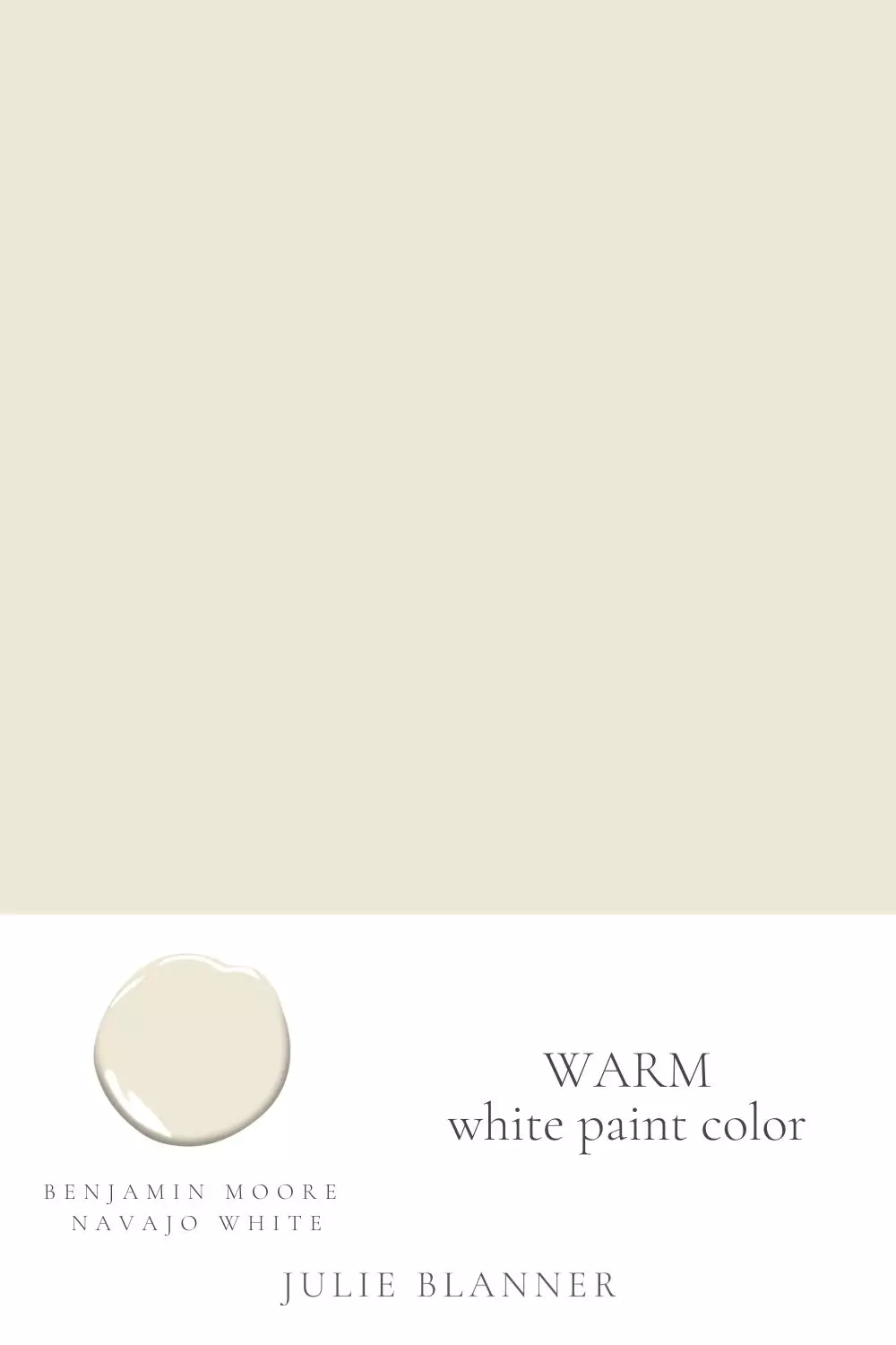 A paint swatch graphic with the headline of "Benjamin Moore Soft Chamois."