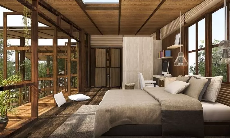 Industrial Style Bedroom with Wooden Bedframe