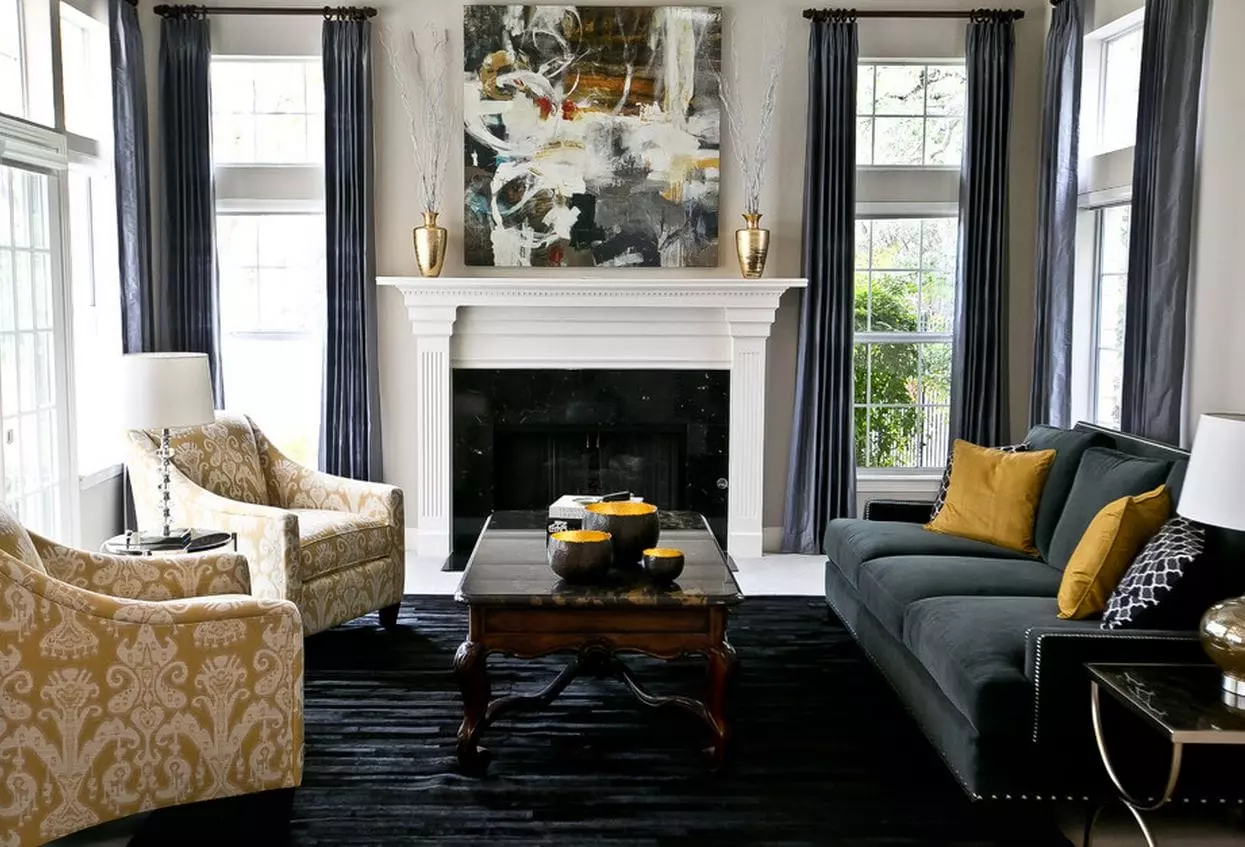 Gold Living Room Ideas with Eclectic Lamp