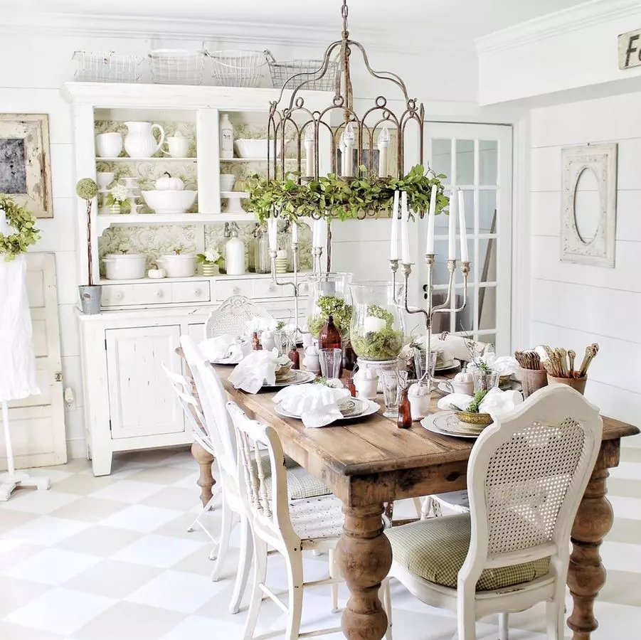 Large Gold Leaning Mirror in French Country Dining Room via @ivorylanehome