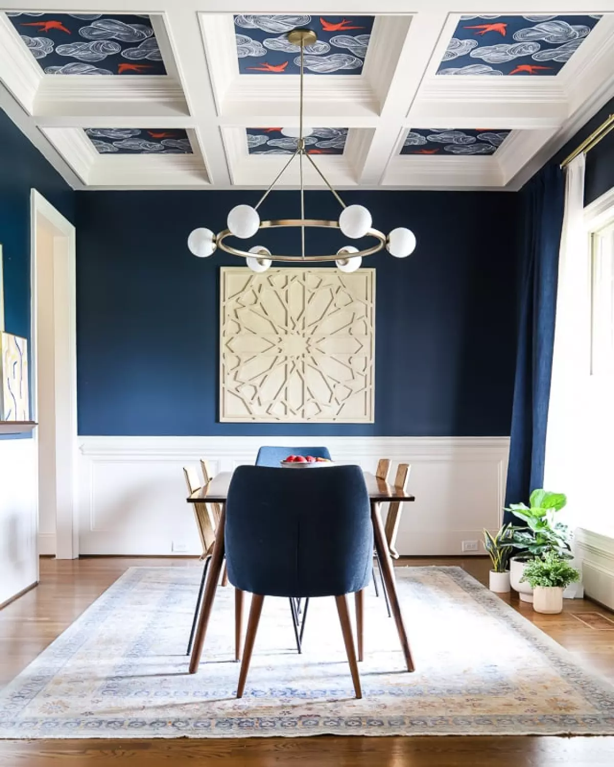 Foyer with blue-gray front door