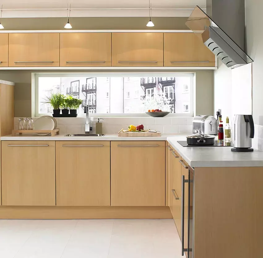 Kitchen interior with plywood cabinets