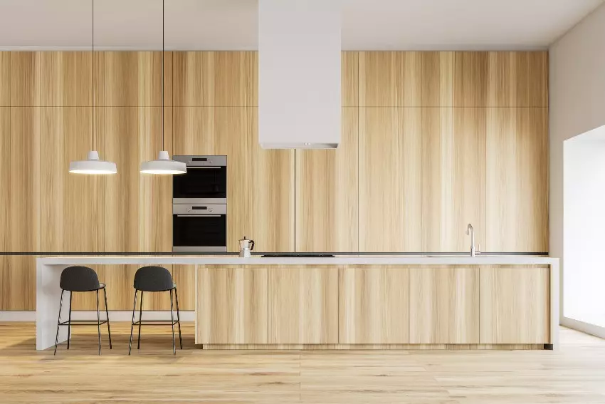 Spacious kitchen with plywood cabinets