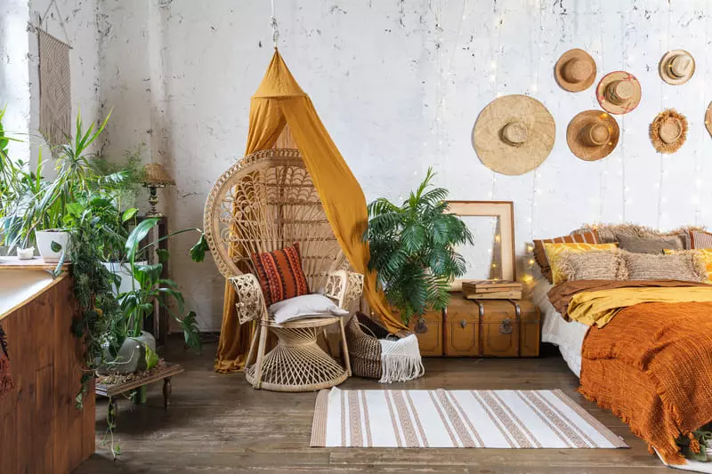 Boho home style with textured furniture