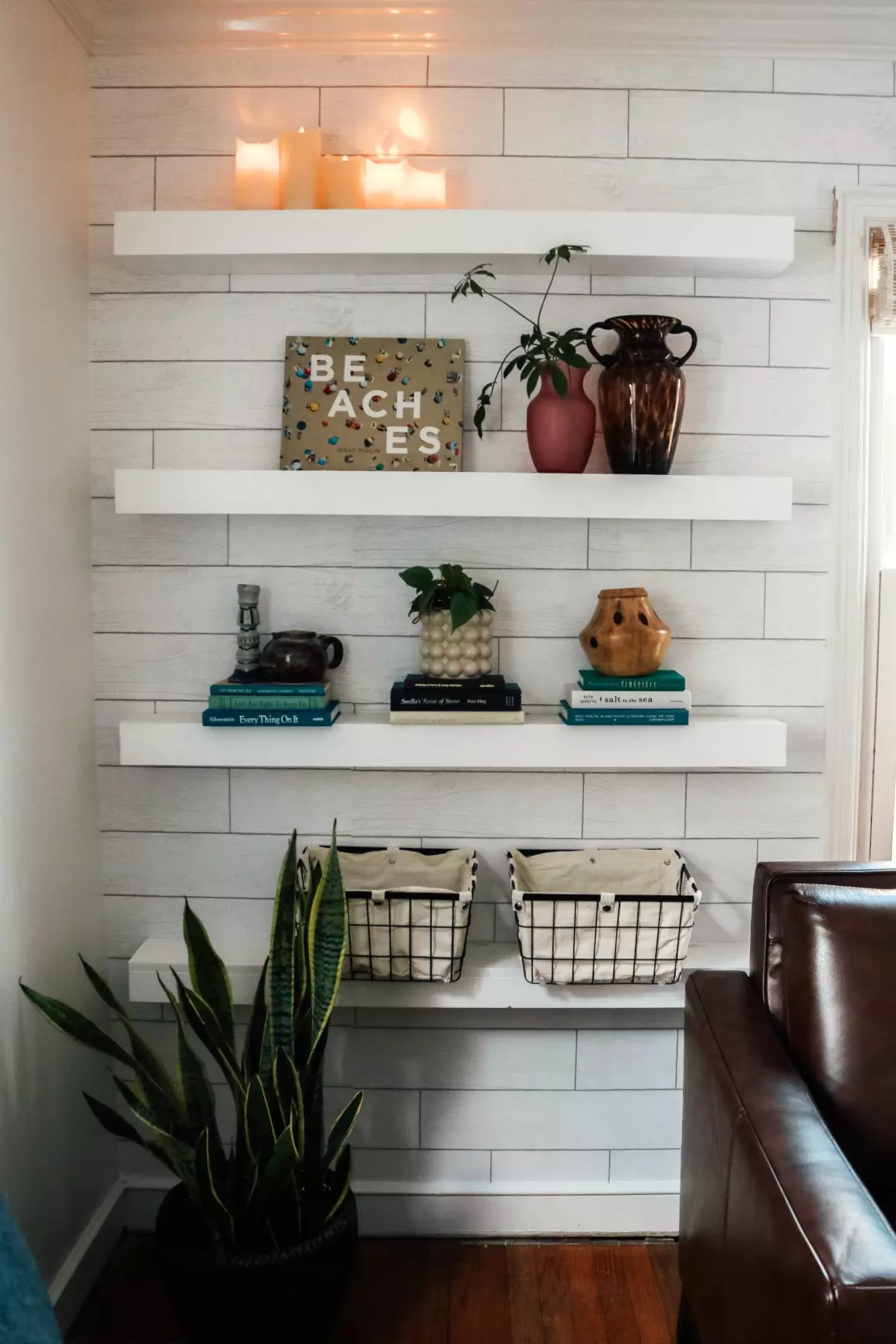 DIY Floating Shelves- Get the Custom “built-in” look with Wallpaper!