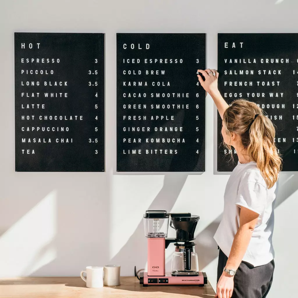 Three Park Letter Boards displaying the menu in a cafe space