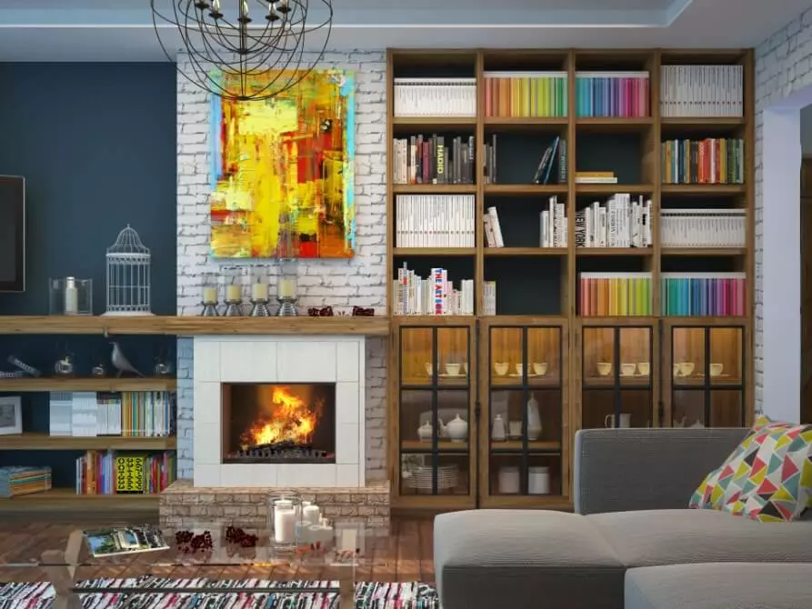 Charming Living Room with Geomtric Book Shelve