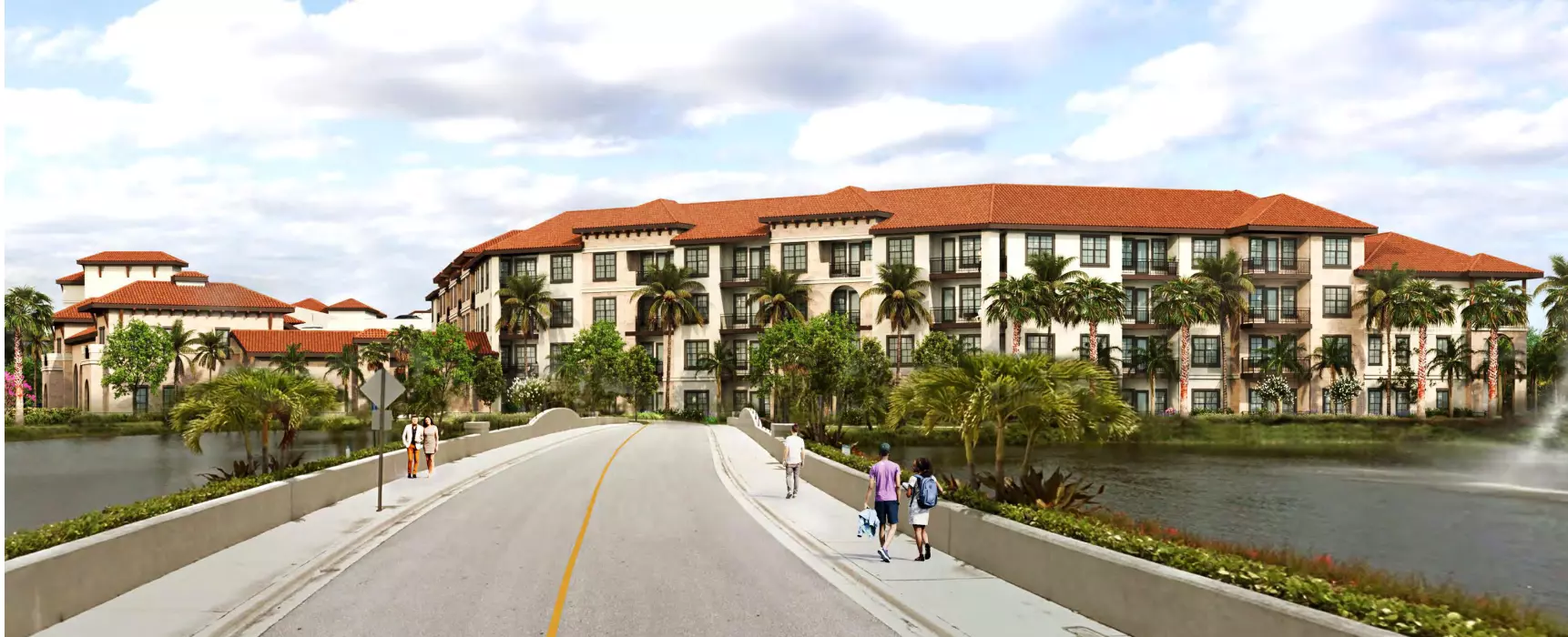 Rendering of a four-story apartment project that could rise on the southeast corner of Central Boulevard and Victoria Falls Boulevard, as approved earlier this month by the Palm Beach Gardens planning board.