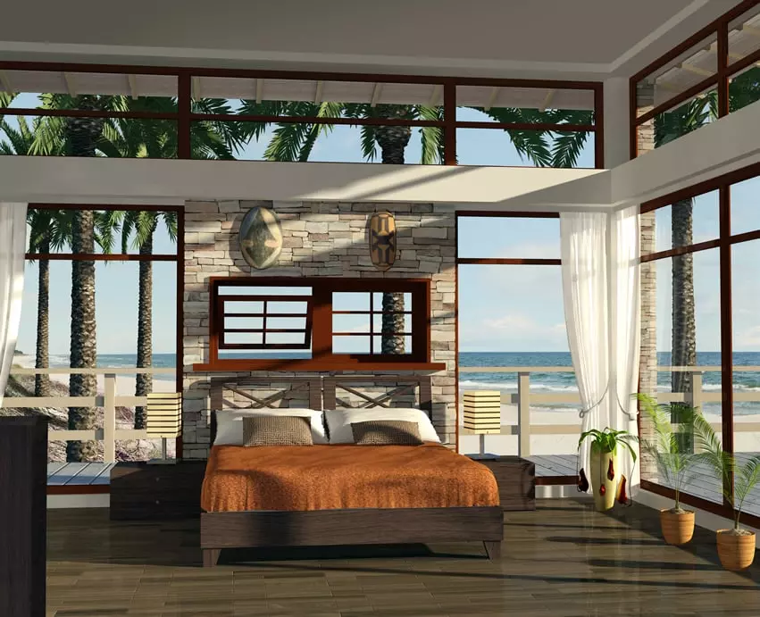 Master bedroom with a deck view