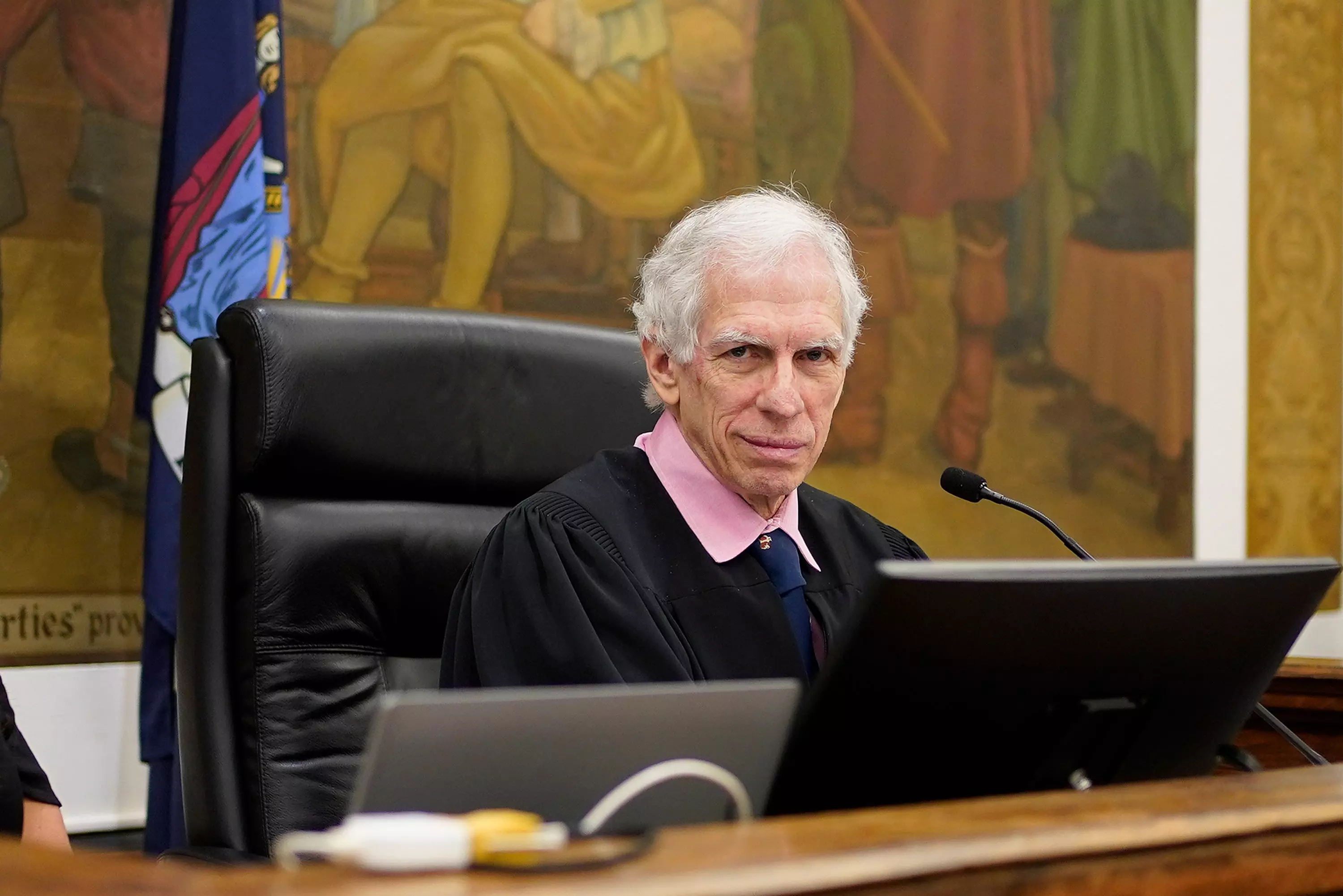 Judge Arthur Engoron, sit on the bench inside New York Supreme Court, Tuesday, Oct. 10, 2023, in New York. Authorities on Thursday, Jan. 11, 2024, have responded to a bomb threat at the home of Engoron, who is overseeing Donald Trump