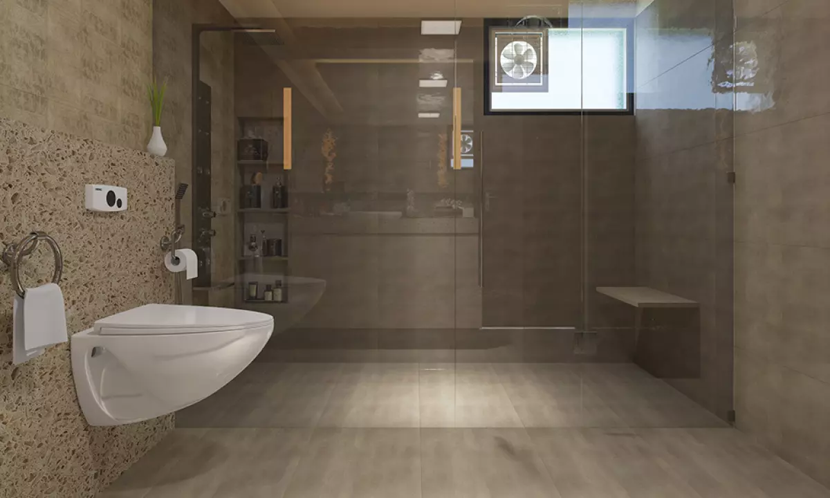 Simple bathroom design featuring sleek lines and simple fixtures, including clean faucets and showerheads