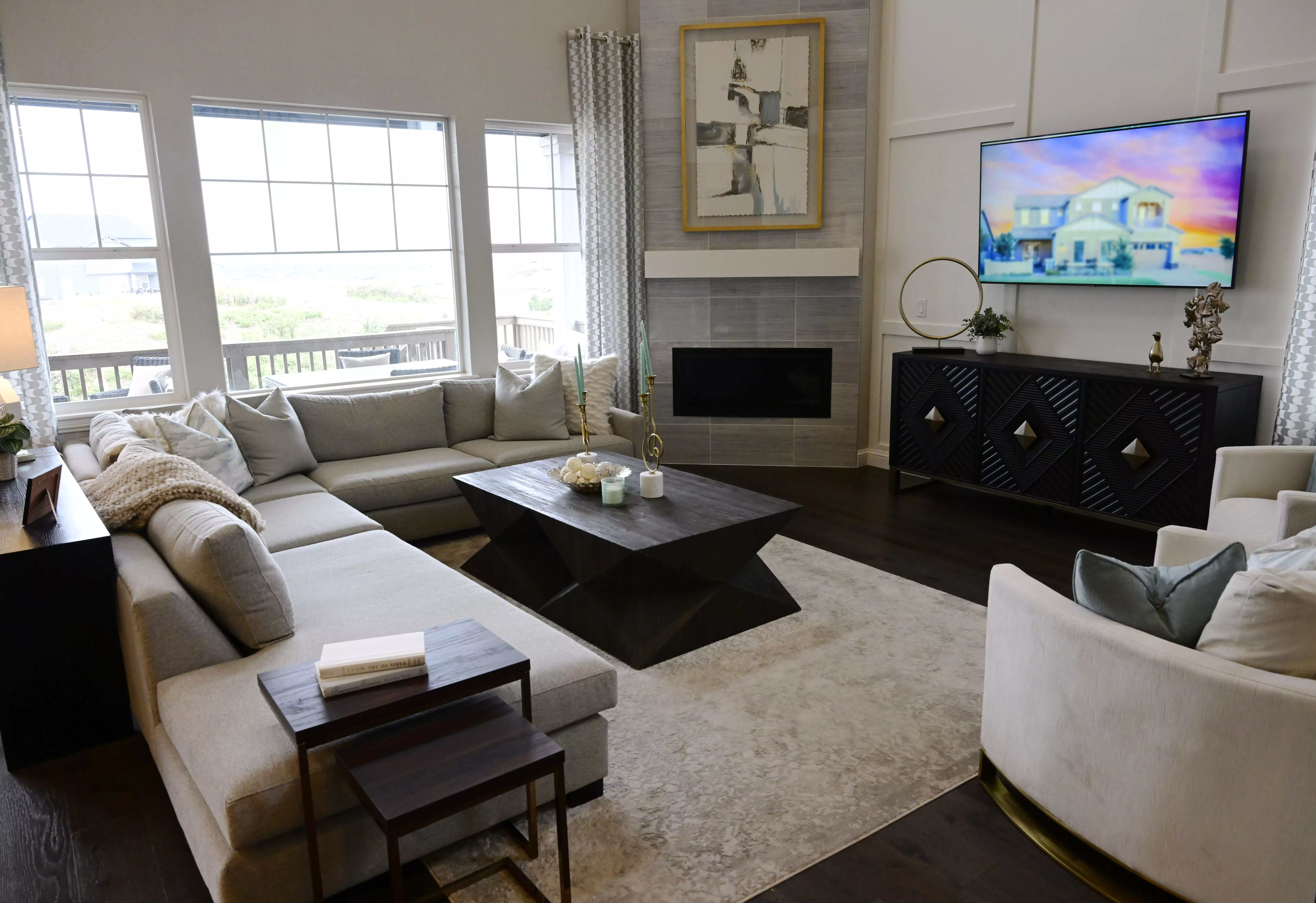 Living room area in the Taylor Morrison Vail model home at Macanta Sept. 22, 2022, in Castle Rock.