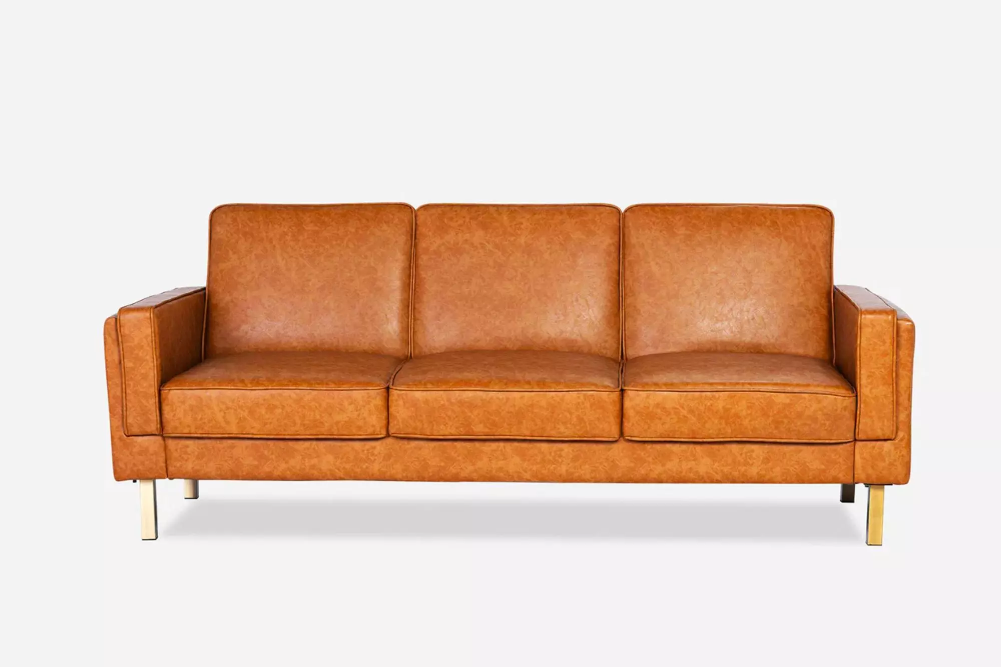 A brown faux leather couch
