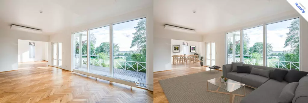 Before and after virtual staging by PhotoUp