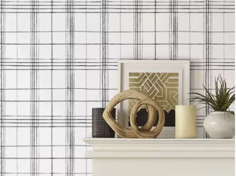 Geometric Patterned Accent Wall Wallpaper Bedroom