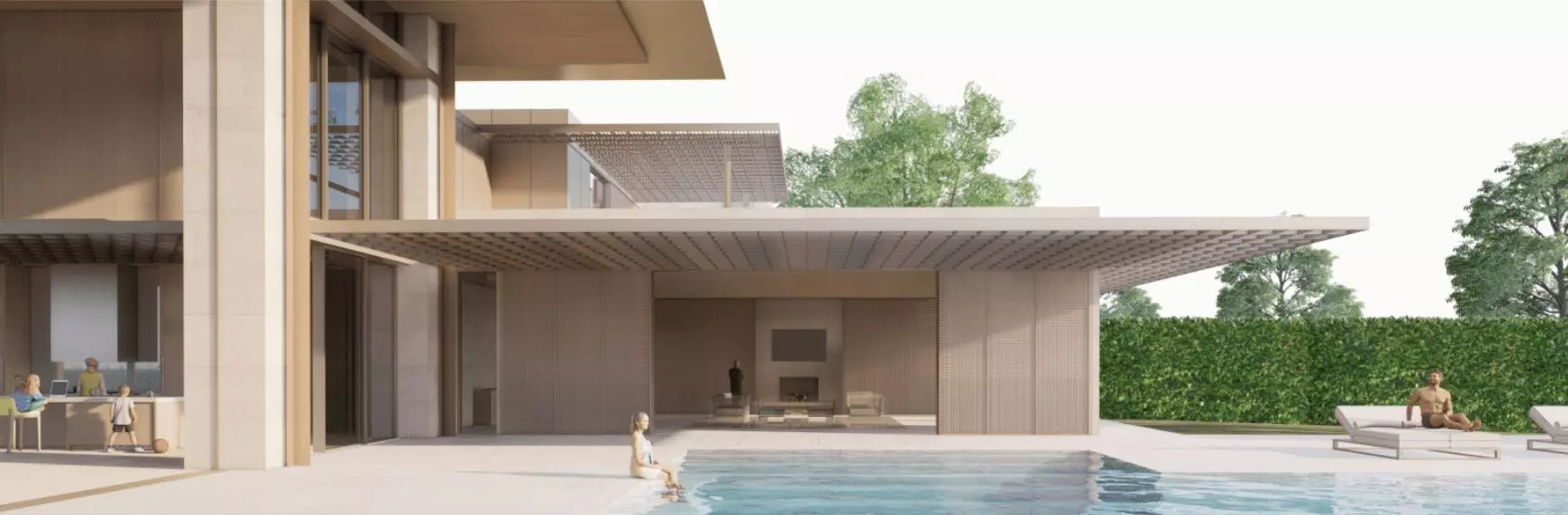 A view to the south from the pool deck shows some of the architecture proposed for the house at 60 Blossom Way.