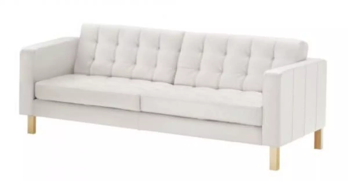 The Karlstad leather sofa in Grann White, with birch legs.