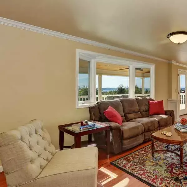 Family room with ivory walls