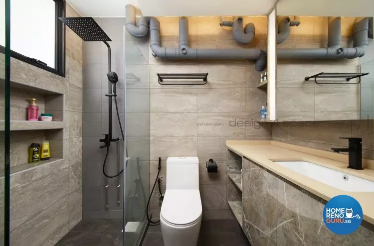 Bathroom with a balance of dark and neutral colors