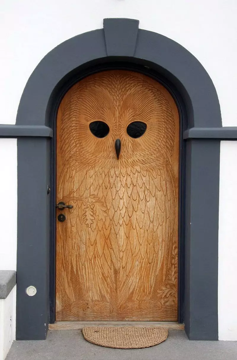 Carved Front Door Inspiration With Owl
