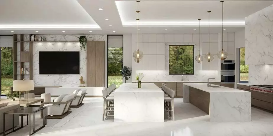 luxury home interior design for an open concept kitchen and lounge