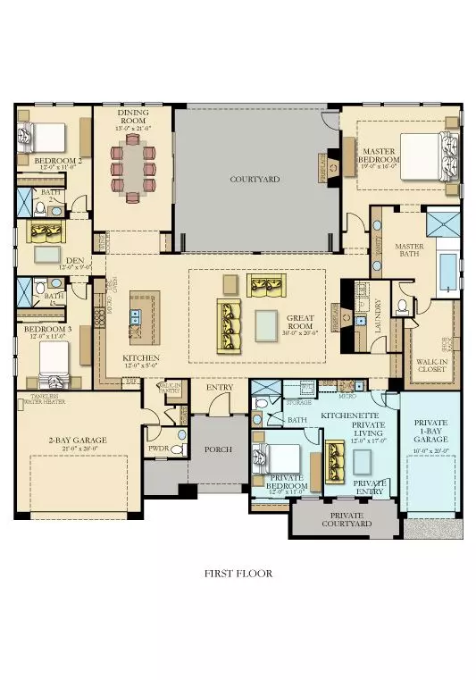 Image of a multi generational home floor plan with a separate in-law suite and kitchenette