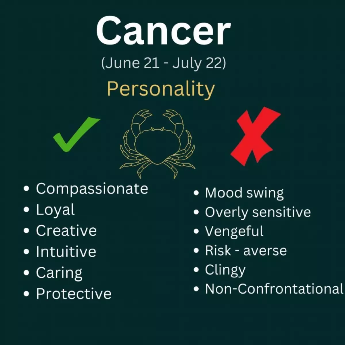 July-born Cancer Personality traits, both negative and positive