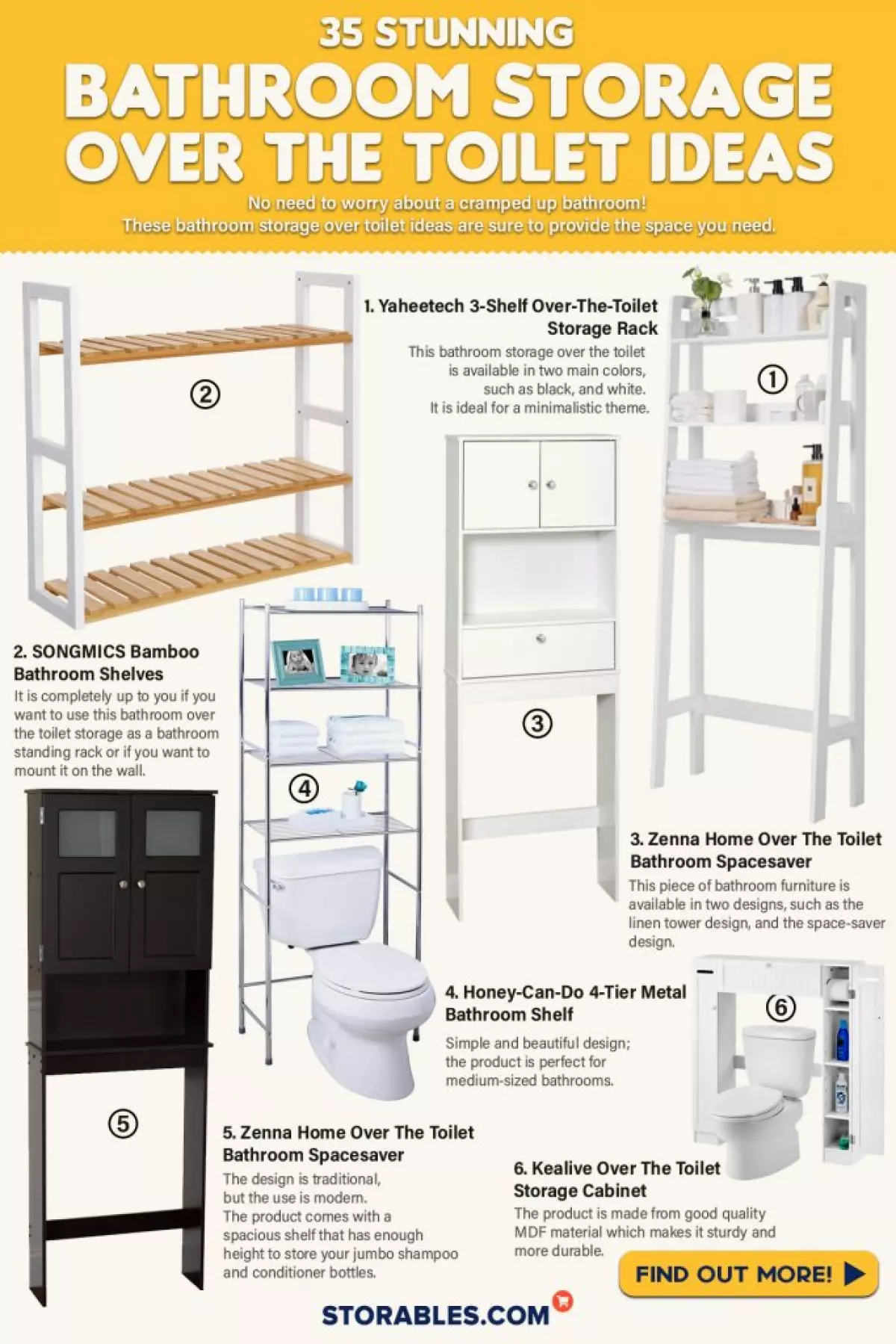 35 Stunning Bathroom Storage Over the Toilet Ideas - INFOGRAPHICS