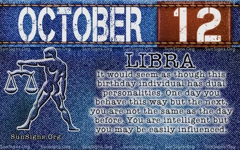 October 12 Libra Birthday Calendar
