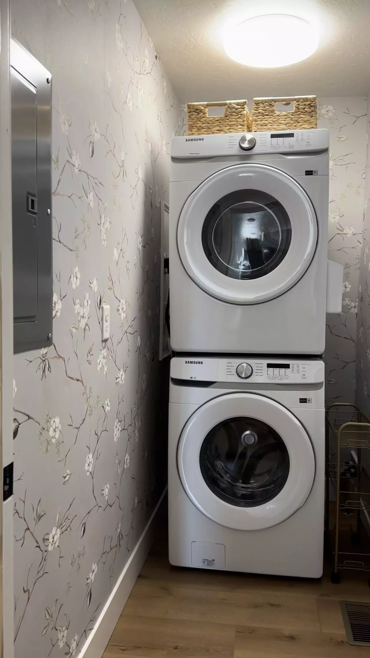beautiful wallpapered laundry room