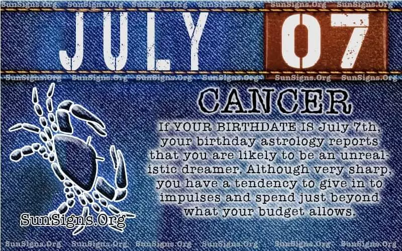 July 7 Cancer Birthday Calendar