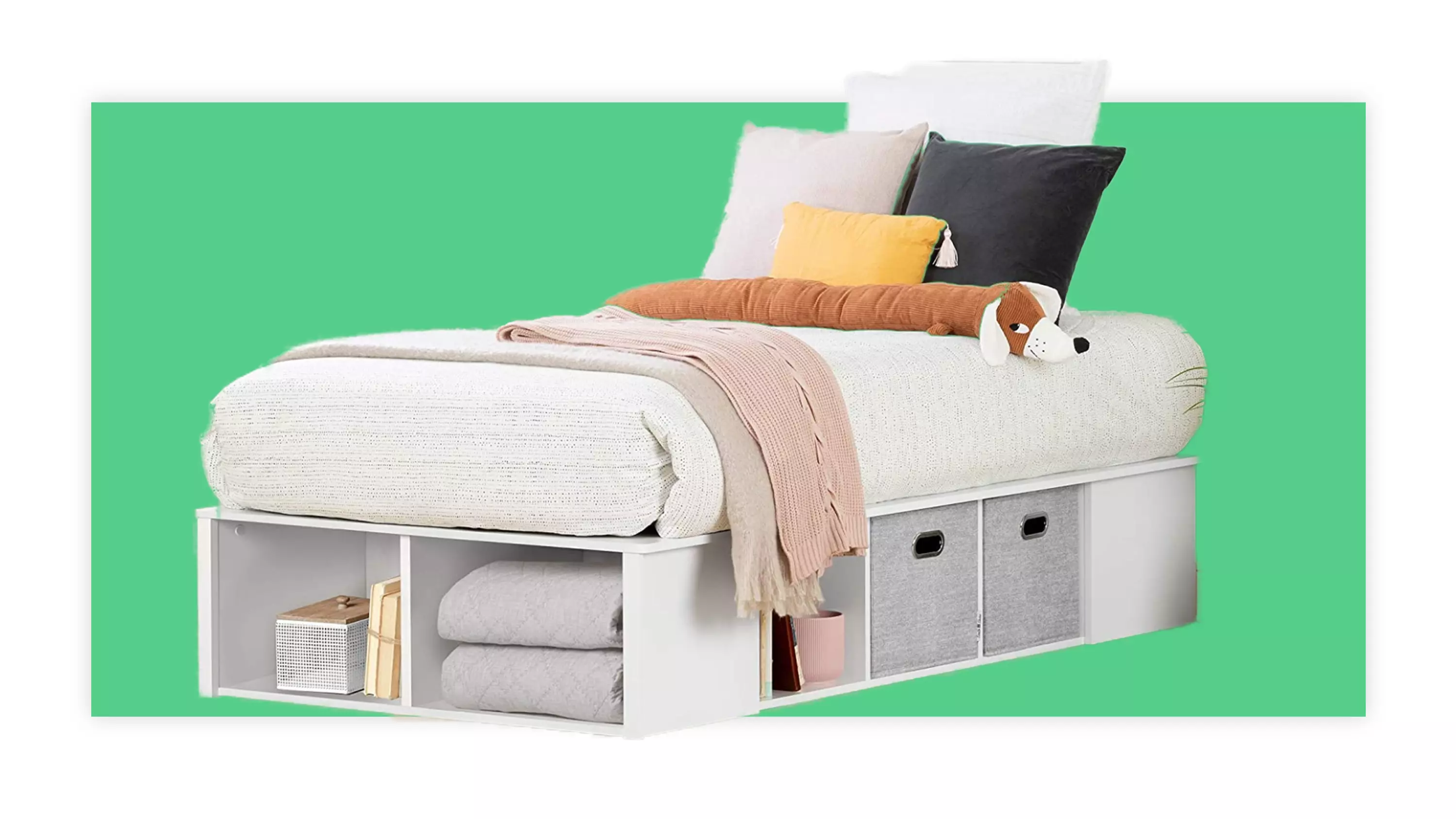 Keep storage baskets accessible with this bed.