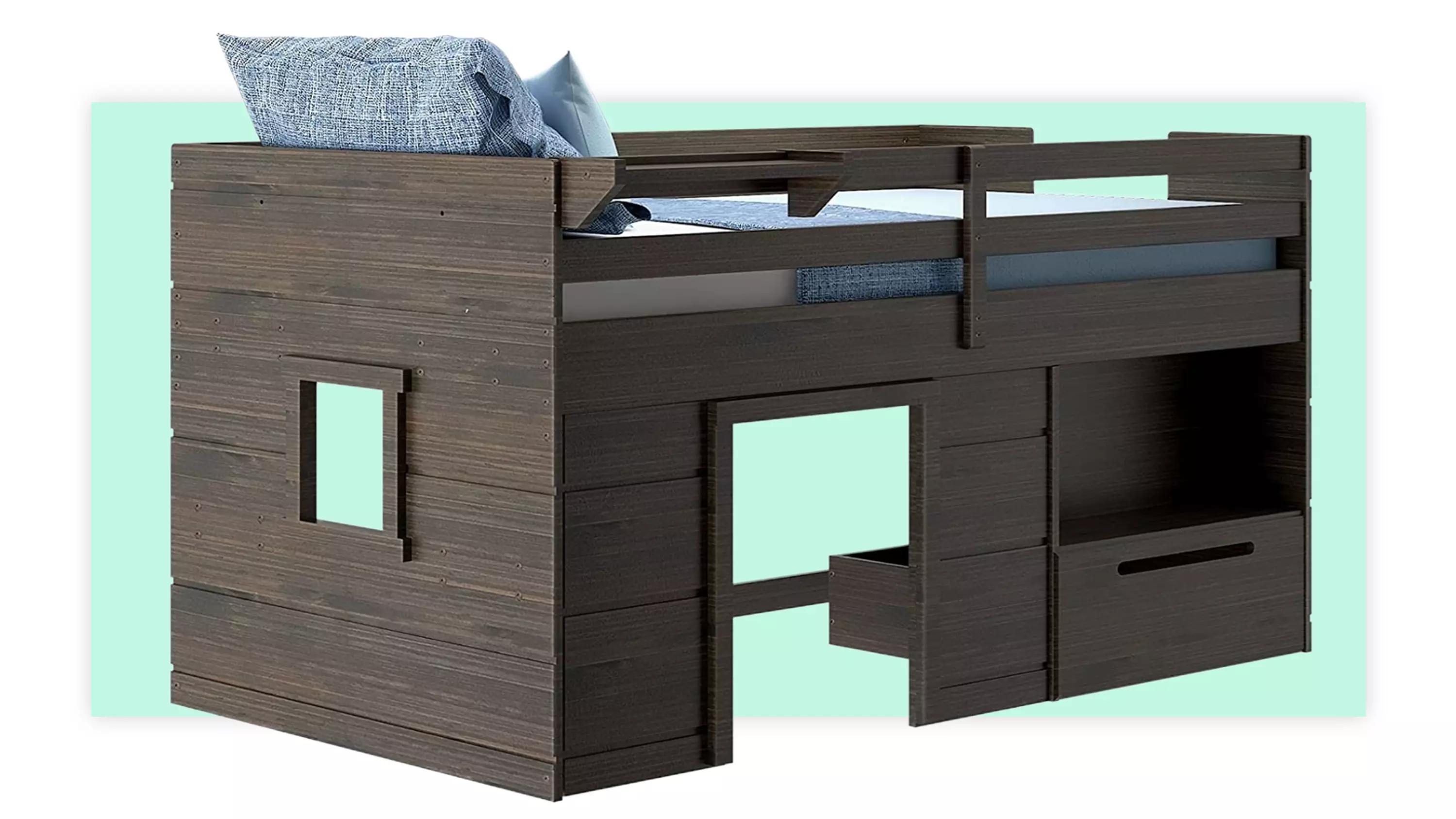 Look for a built-in drawer and shelves with this model.