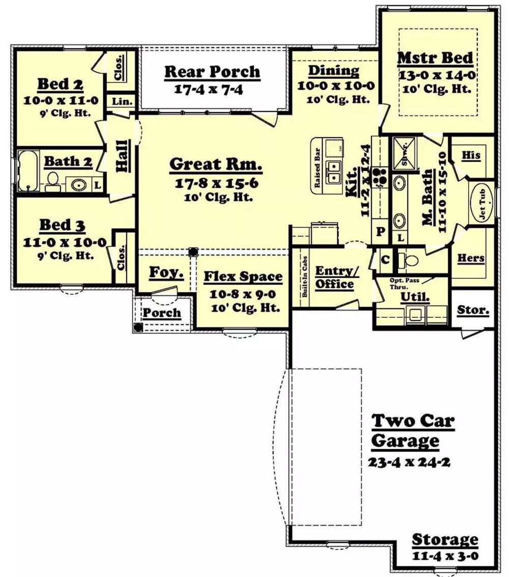 Floor plan layout of Acadian style home - plan #142-1063