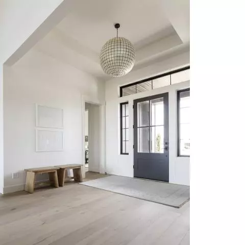 neutral white powder room