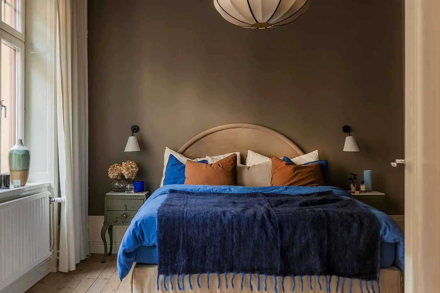 Dark Grey Bedroom with Warm Textiles