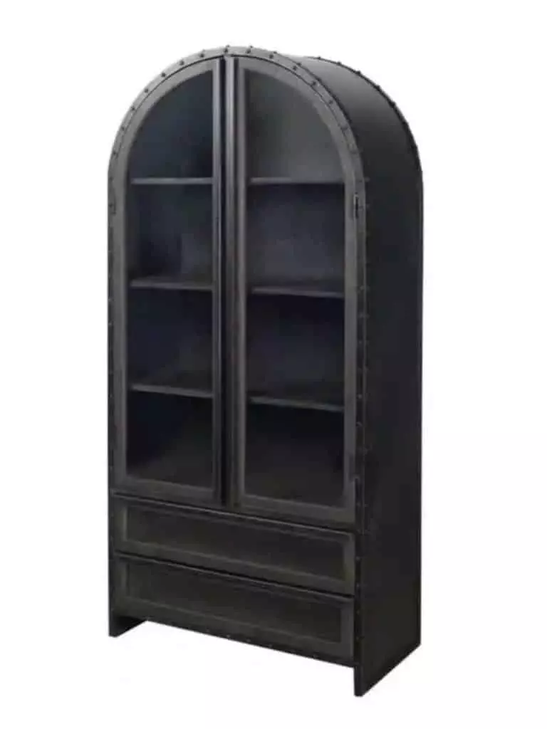 Black arched cabinet with 5 shelves