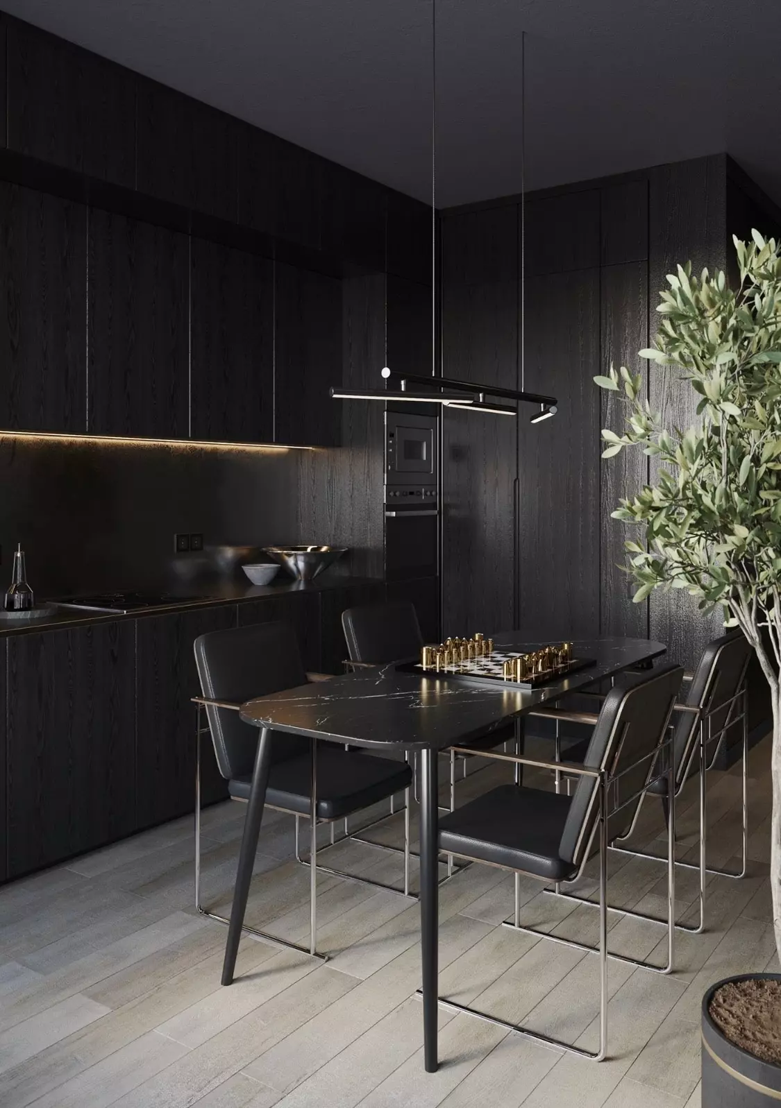 Black Modern Kitchen with Black Walls