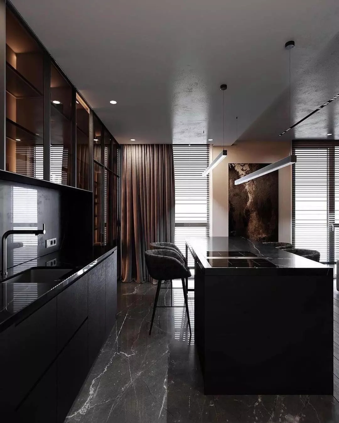 Modern Black Kitchen with Accent Wall