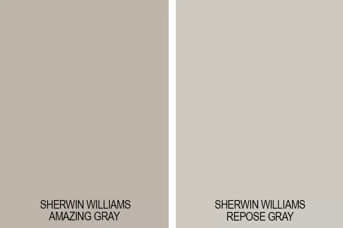 Comparison swatch of Amazing Gray versus Agreeable Gray