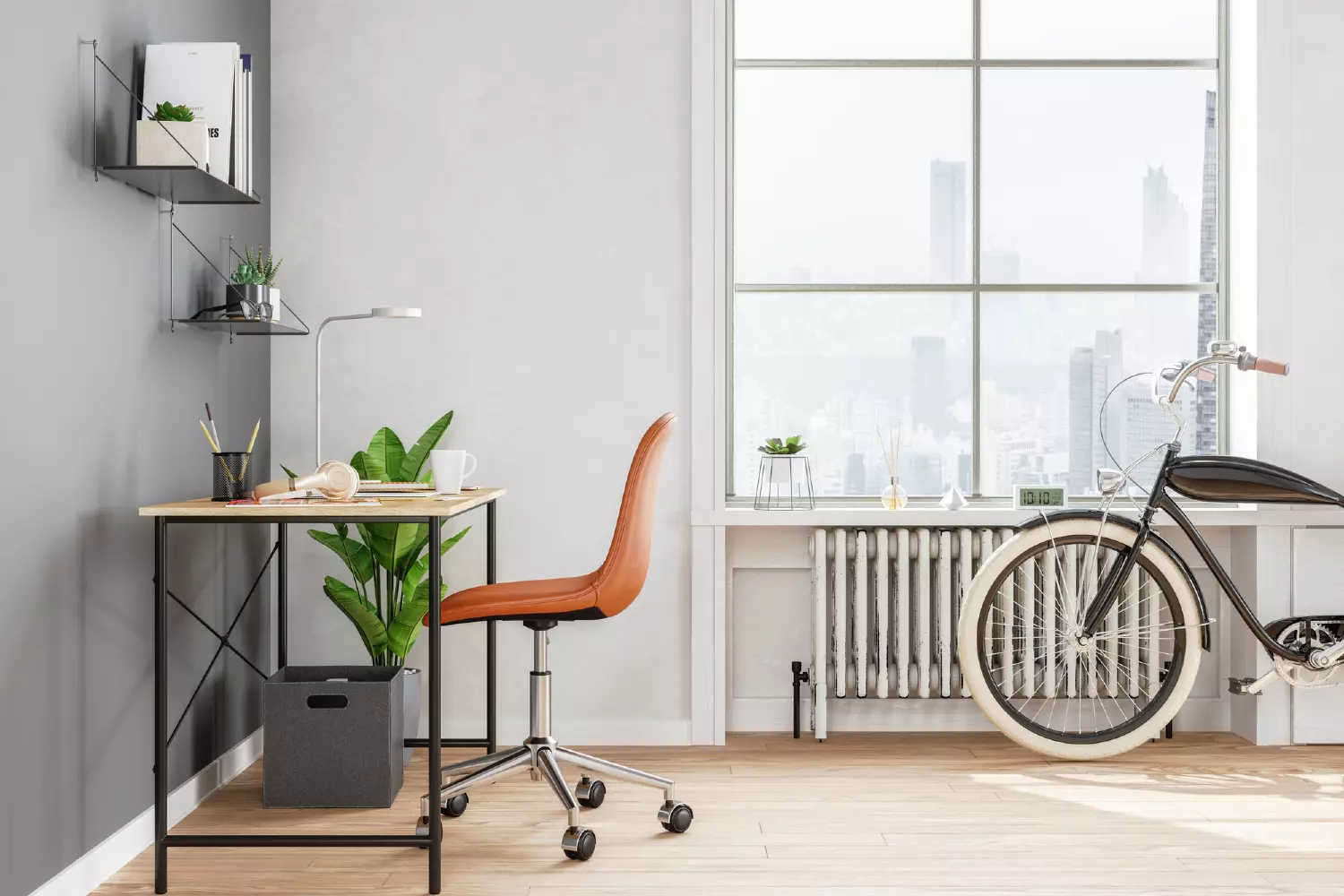 Light gray walls in home office