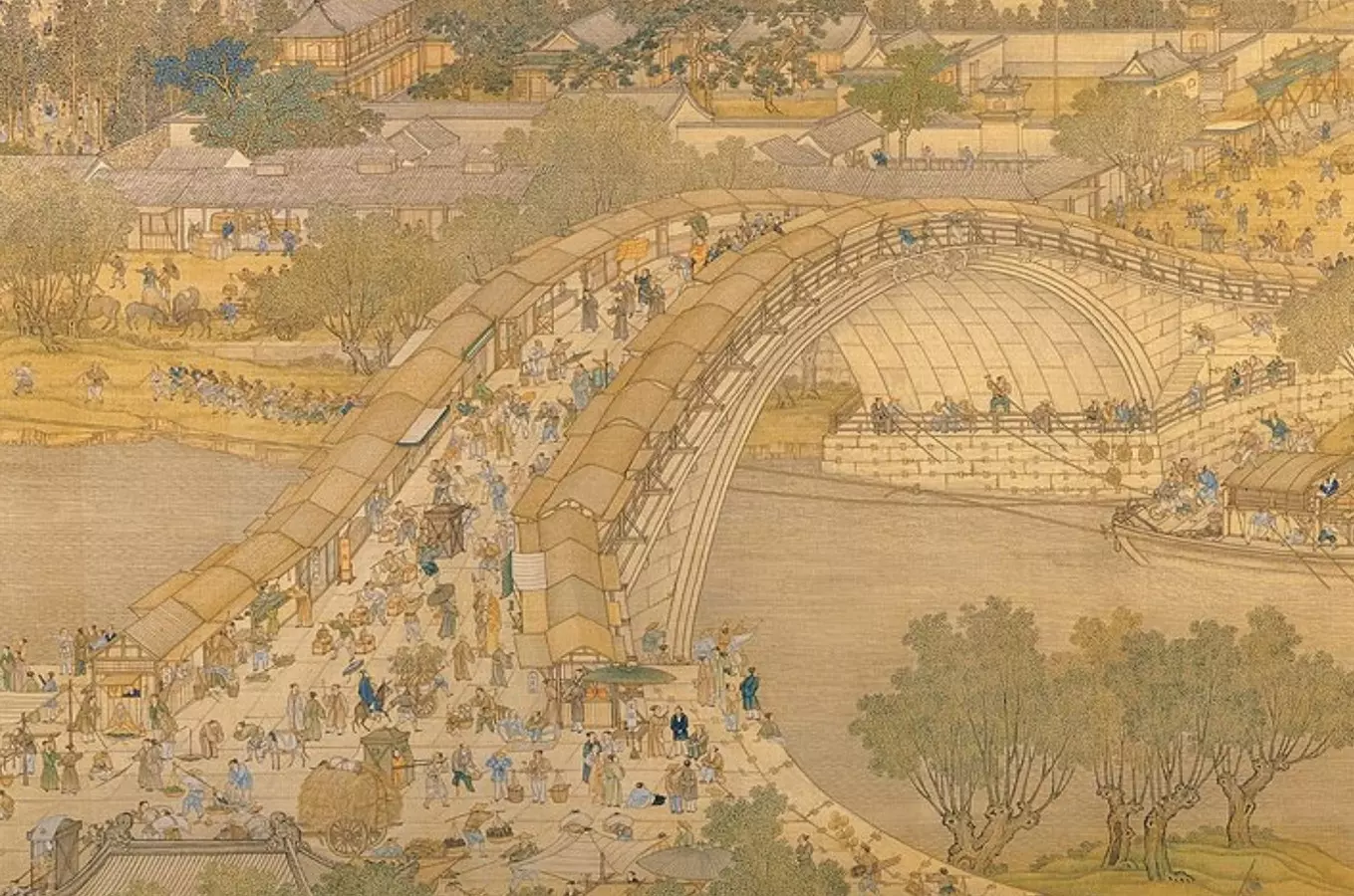 A Portion of a Historical Chinese Painting known as Along the River During the Qingming Festival