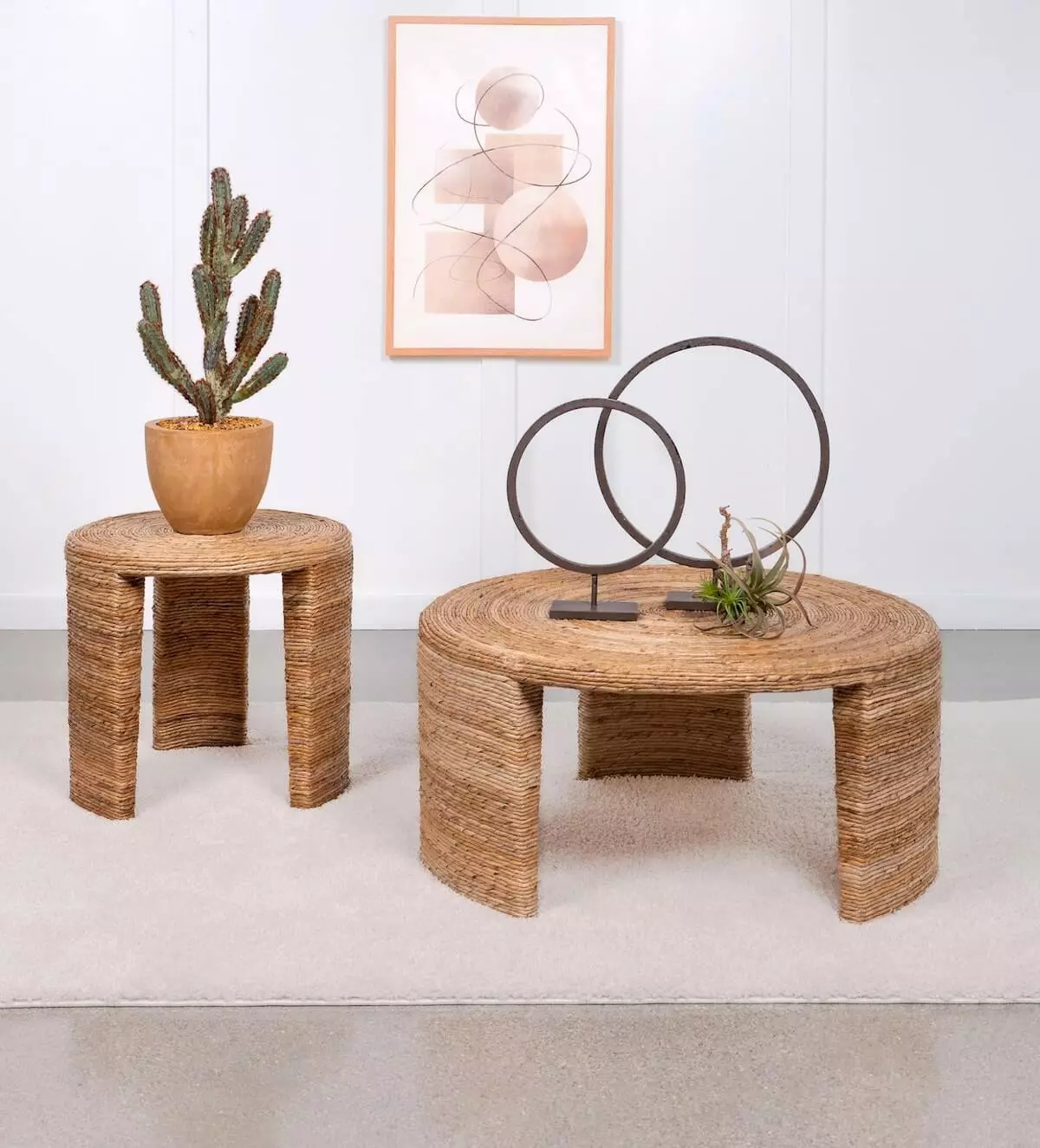 Retro furniture: Artina Woven Rattan Round End Table Natural Brown