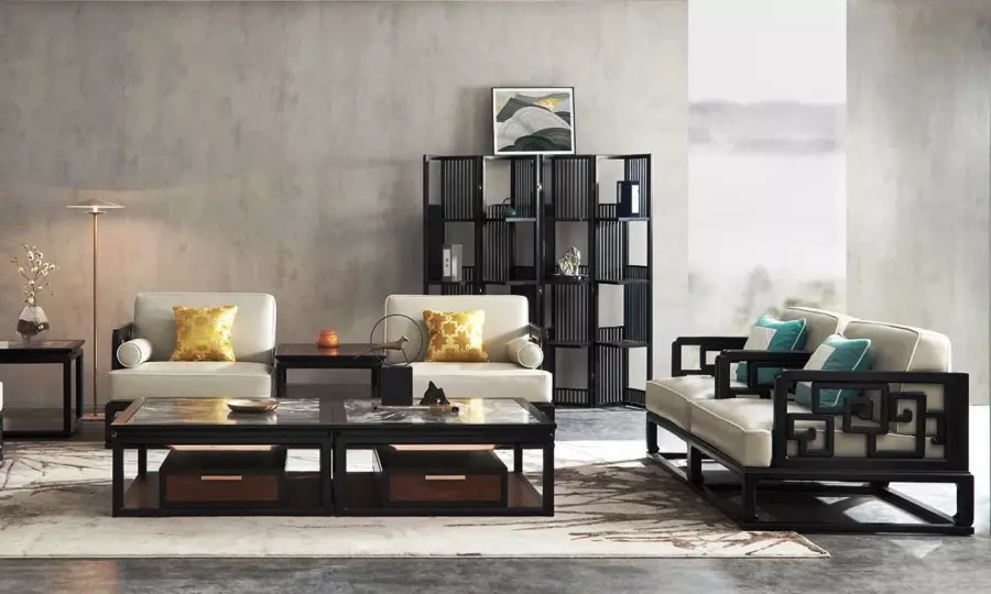 A living room with Chinese influences