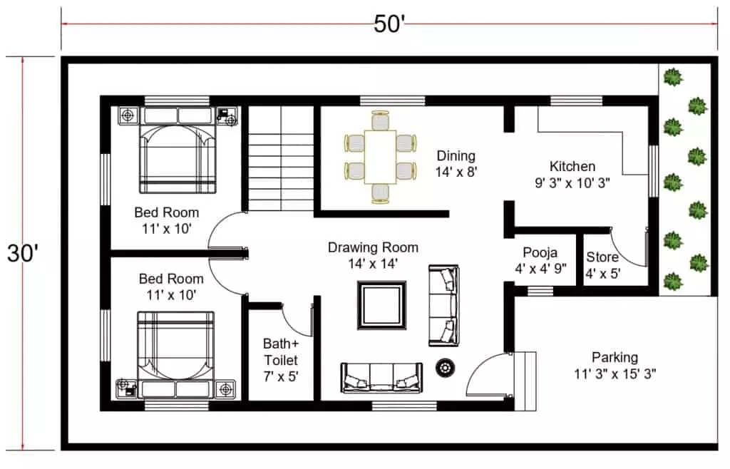 15x30 ft. House Plan